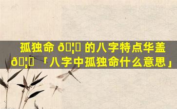 孤独命 🦉 的八字特点华盖 🦅 「八字中孤独命什么意思」